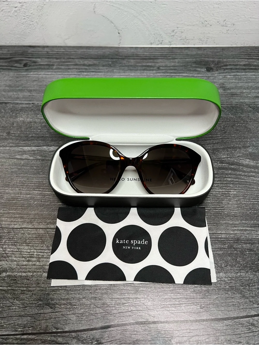 kate spade Tortoiseshell Sunglasses with Lime Green Case